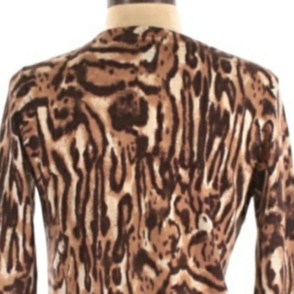 Talbots Sweater 100% Pure Merino Wool Leopard Animal Print Crew Neck Brown L - Picture 7 of 9